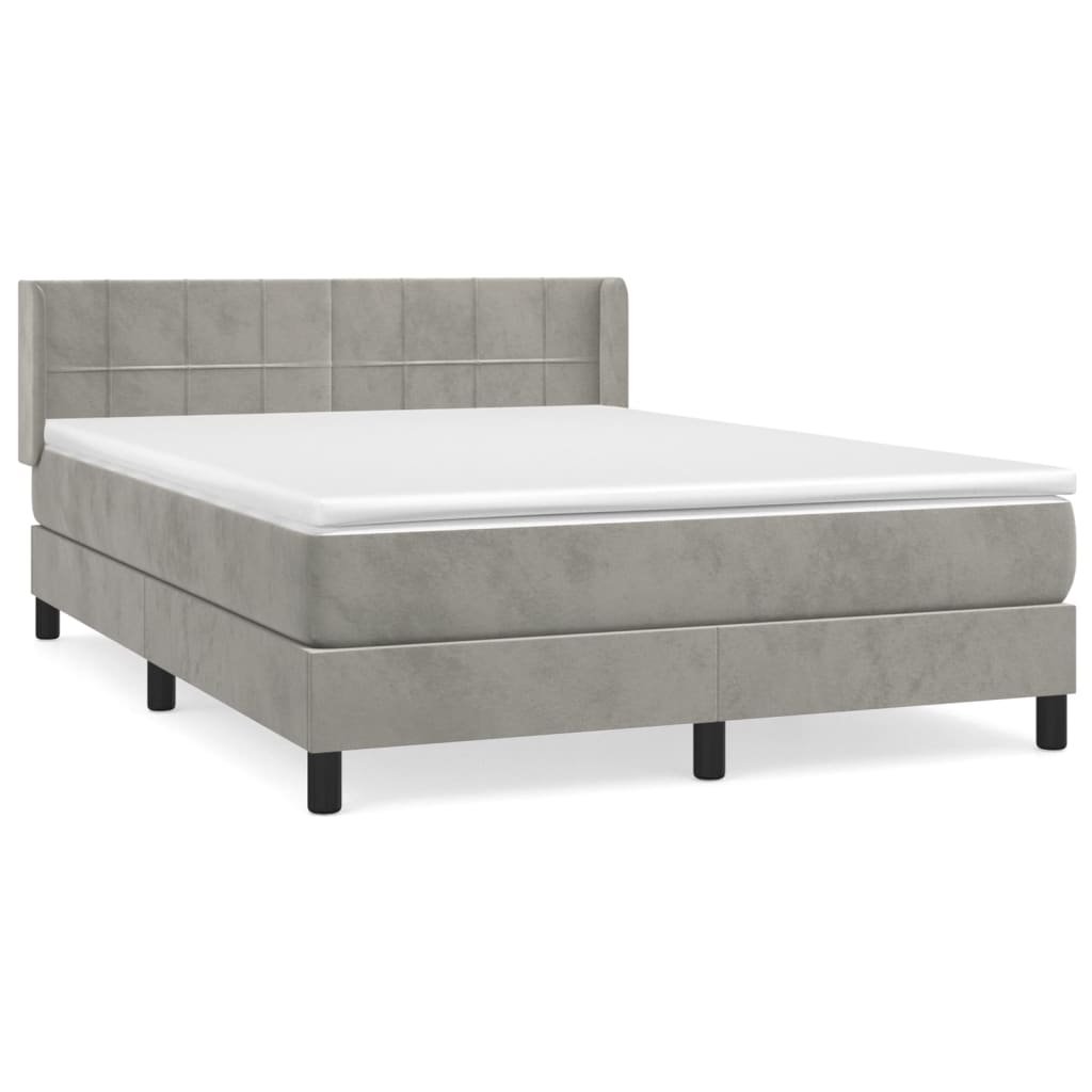 Κρεβάτι Boxspring με Στρώμα Ανοιχτό Γκρι 140x190 εκ. Βελούδινο