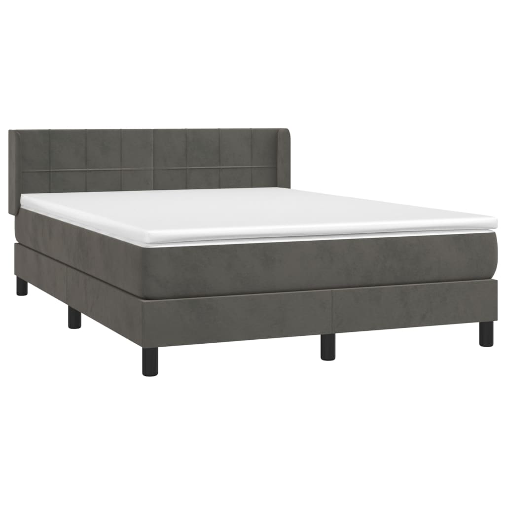 Κρεβάτι Boxspring με Στρώμα Σκούρο Γκρι 140x190 εκ. Βελούδινο