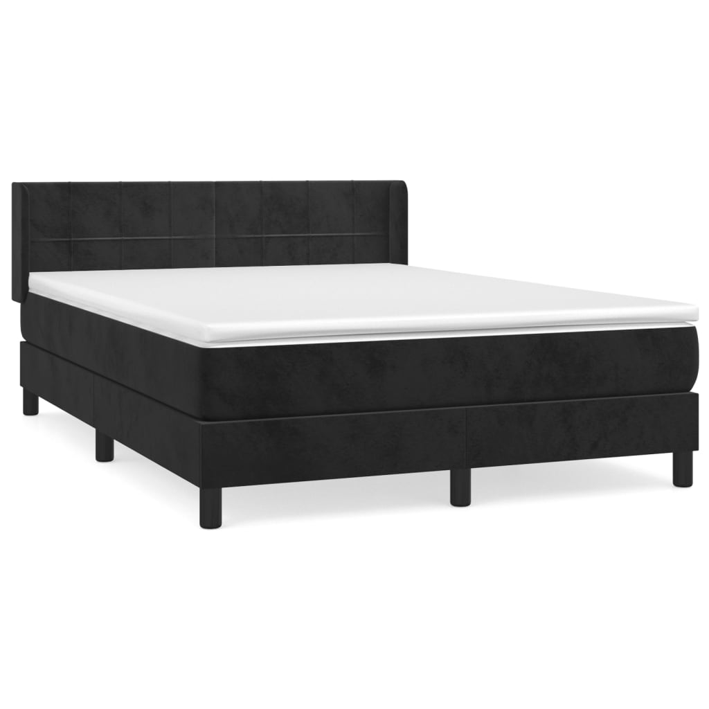 Κρεβάτι Boxspring με Στρώμα Μαύρο 140x190 εκ. Βελούδινο