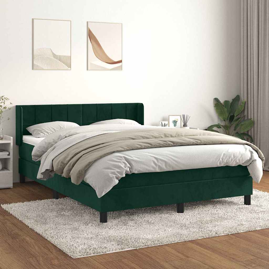 Κρεβάτι Boxspring με Στρώμα Σκούρο Πράσινο 140x190εκ. Βελούδινο