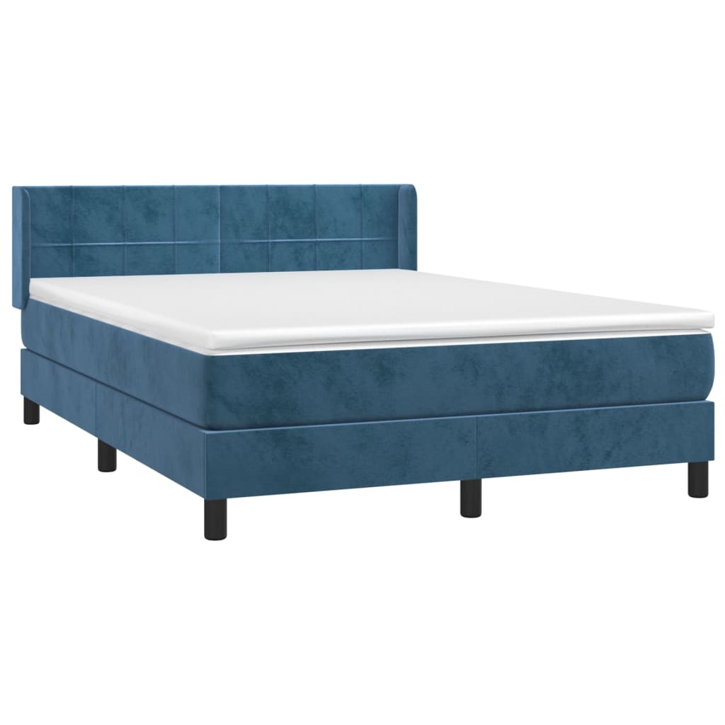 Κρεβάτι Boxspring με Στρώμα Σκούρο Μπλε 140x190 εκ. Βελούδινο