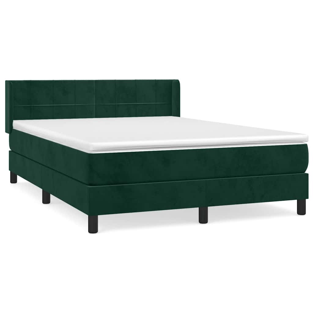 Κρεβάτι Boxspring με Στρώμα Σκούρο Πράσινο 140x200εκ. Βελούδινο