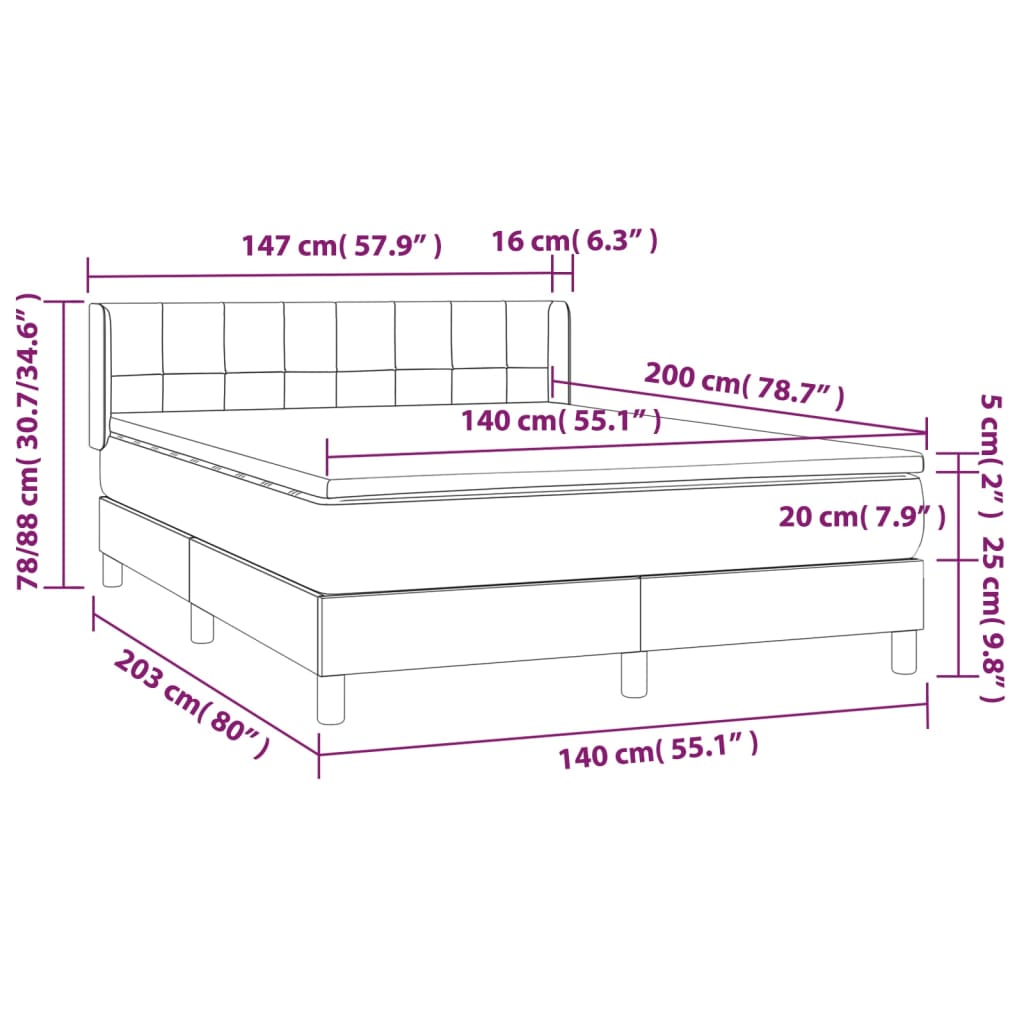 Κρεβάτι Boxspring με Στρώμα Σκούρο Μπλε 140x200 εκ. Βελούδινο