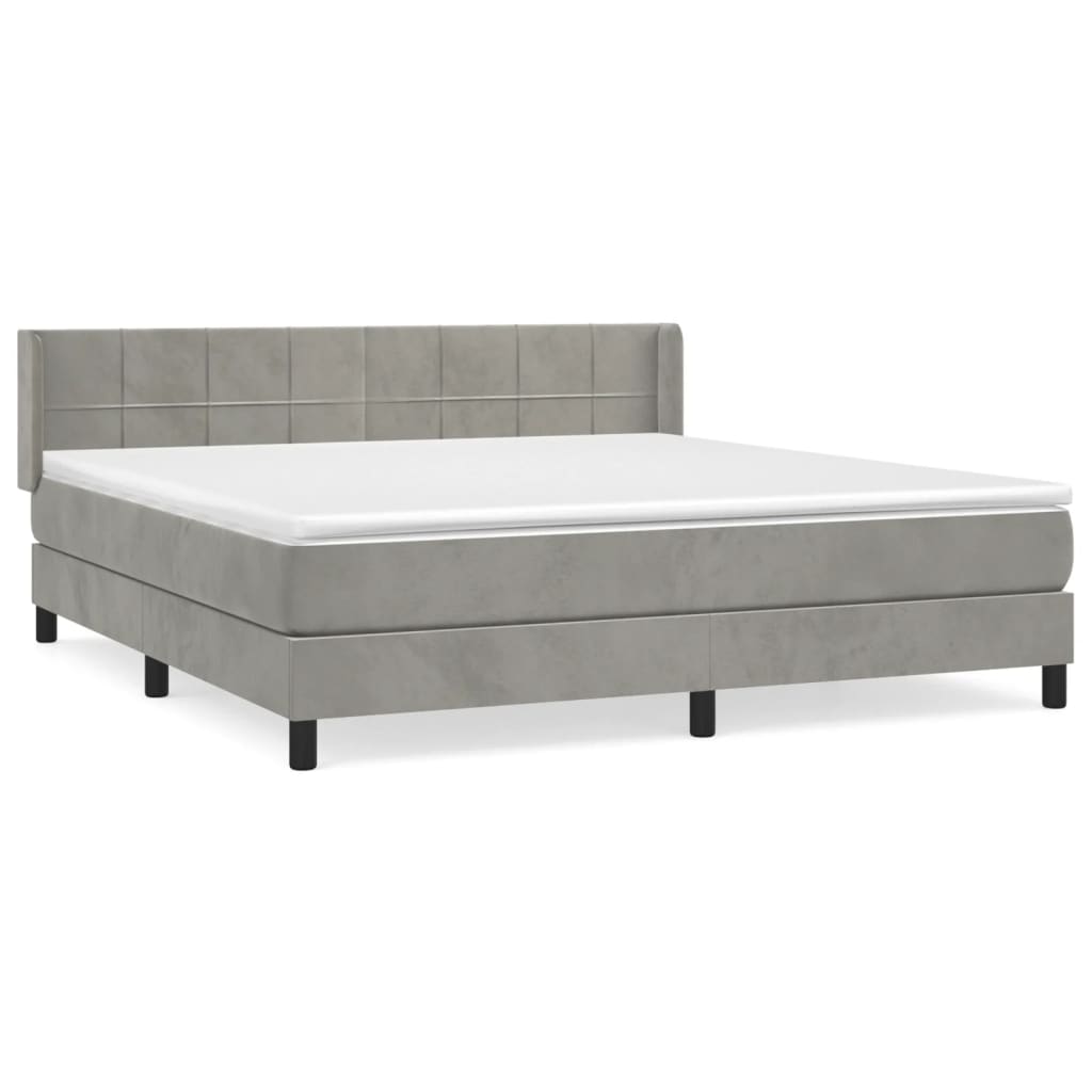 Κρεβάτι Boxspring με Στρώμα Ανοιχτό Γκρι 160x200 εκ. Βελούδινο