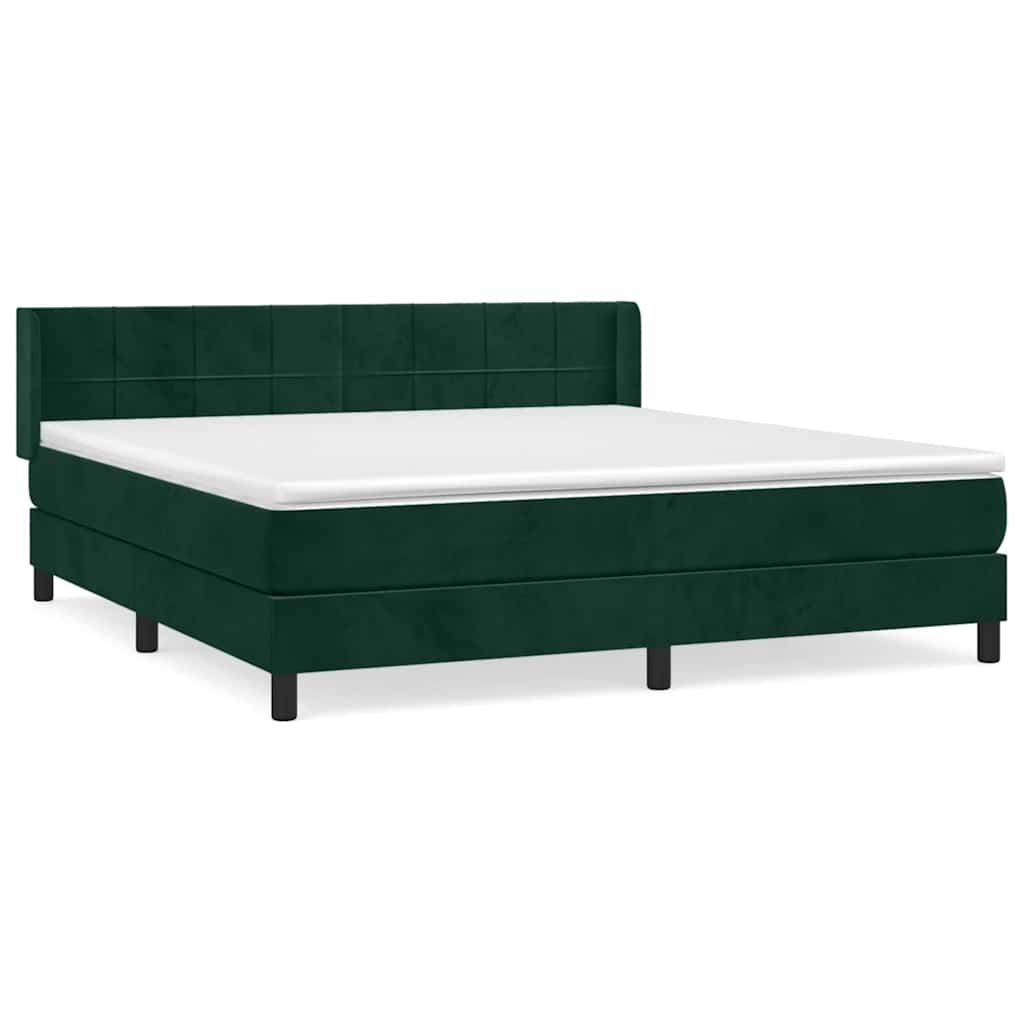 Κρεβάτι Boxspring με Στρώμα Σκούρο Πράσινο 180x200εκ. Βελούδινο