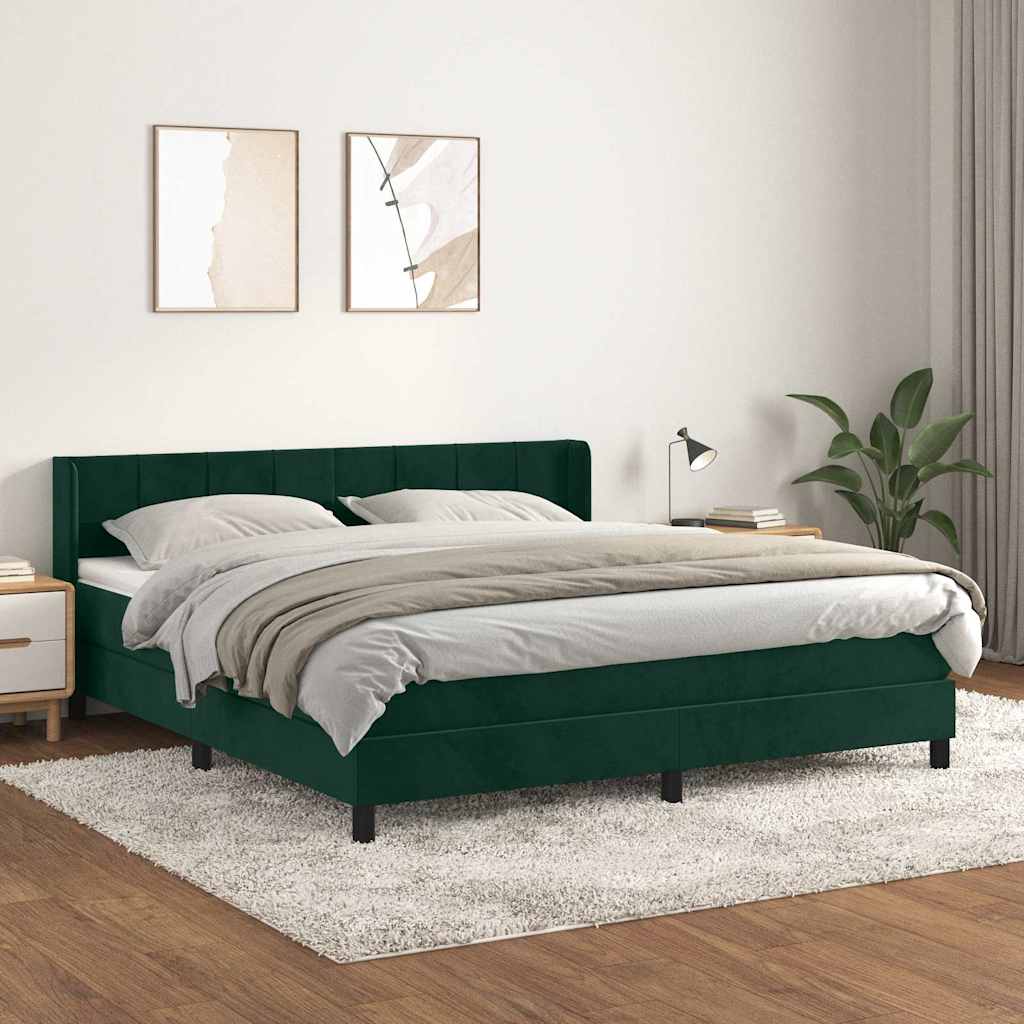 Κρεβάτι Boxspring με Στρώμα Σκούρο Πράσινο 180x200εκ. Βελούδινο