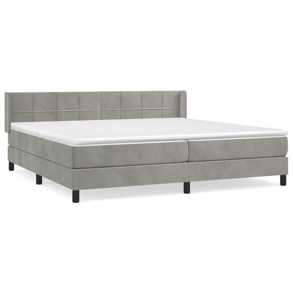 Κρεβάτι Boxspring με Στρώμα Ανοιχτό Γκρι 200x200 εκ. Βελούδινο - Pakobazaar