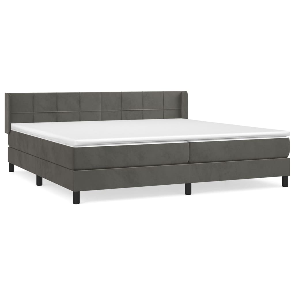 Κρεβάτι Boxspring με Στρώμα Σκούρο Γκρι 200x200 εκ. Βελούδινο