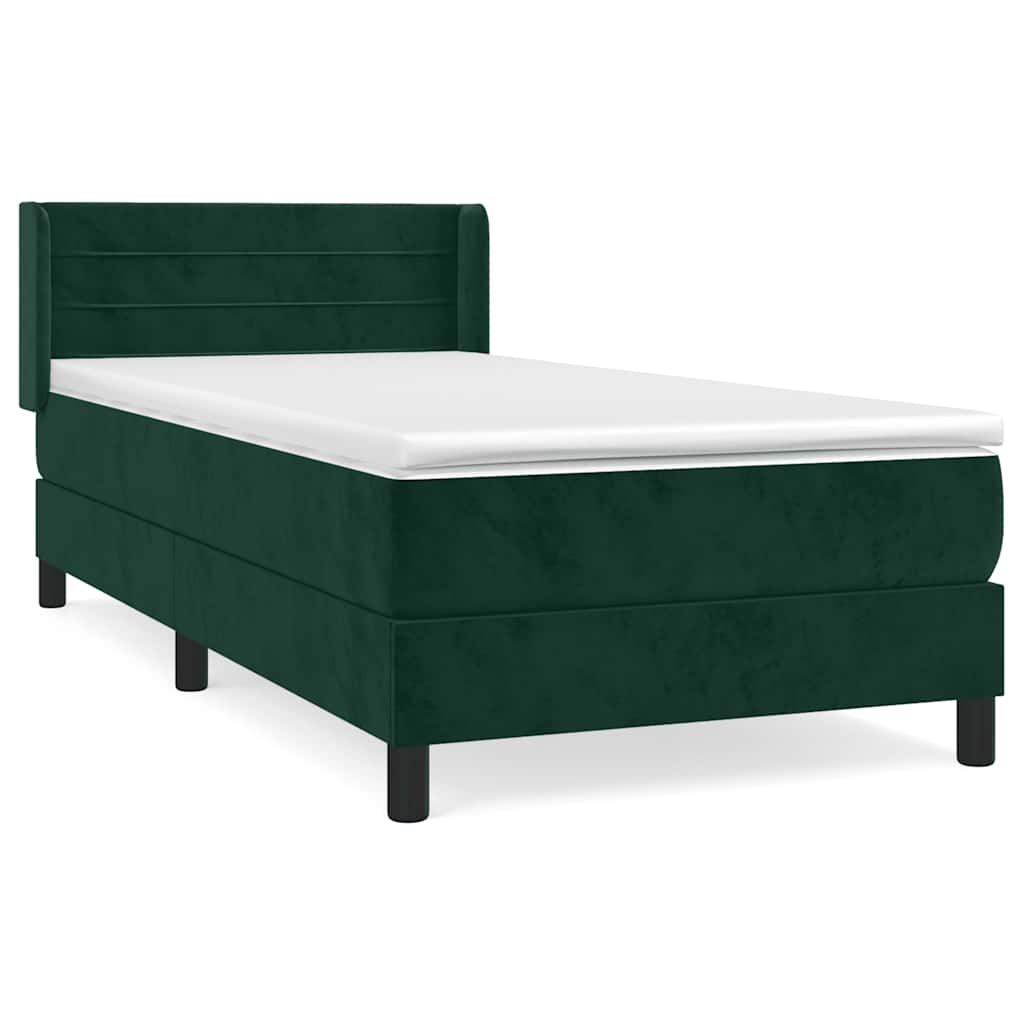 Κρεβάτι Boxspring με Στρώμα Σκούρο Πράσινο 90x190 εκ. Βελούδινο