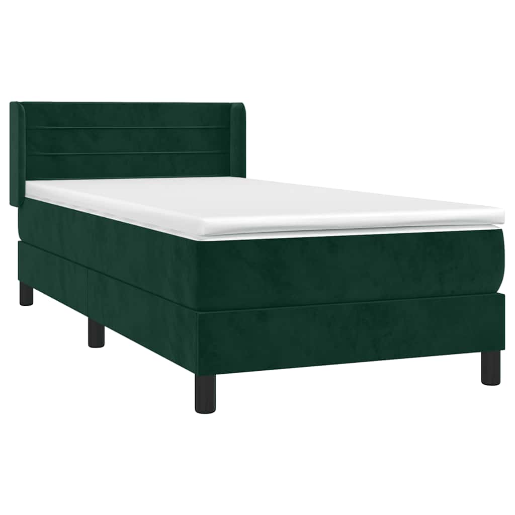 Κρεβάτι Boxspring με Στρώμα Σκούρο Πράσινο 90x190 εκ. Βελούδινο