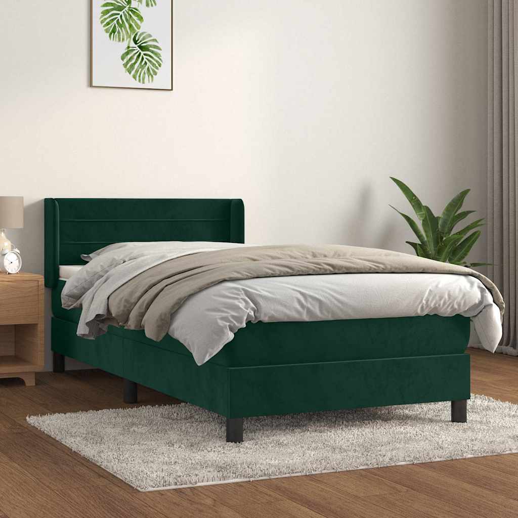 Κρεβάτι Boxspring με Στρώμα Σκούρο Πράσινο 90x190 εκ. Βελούδινο