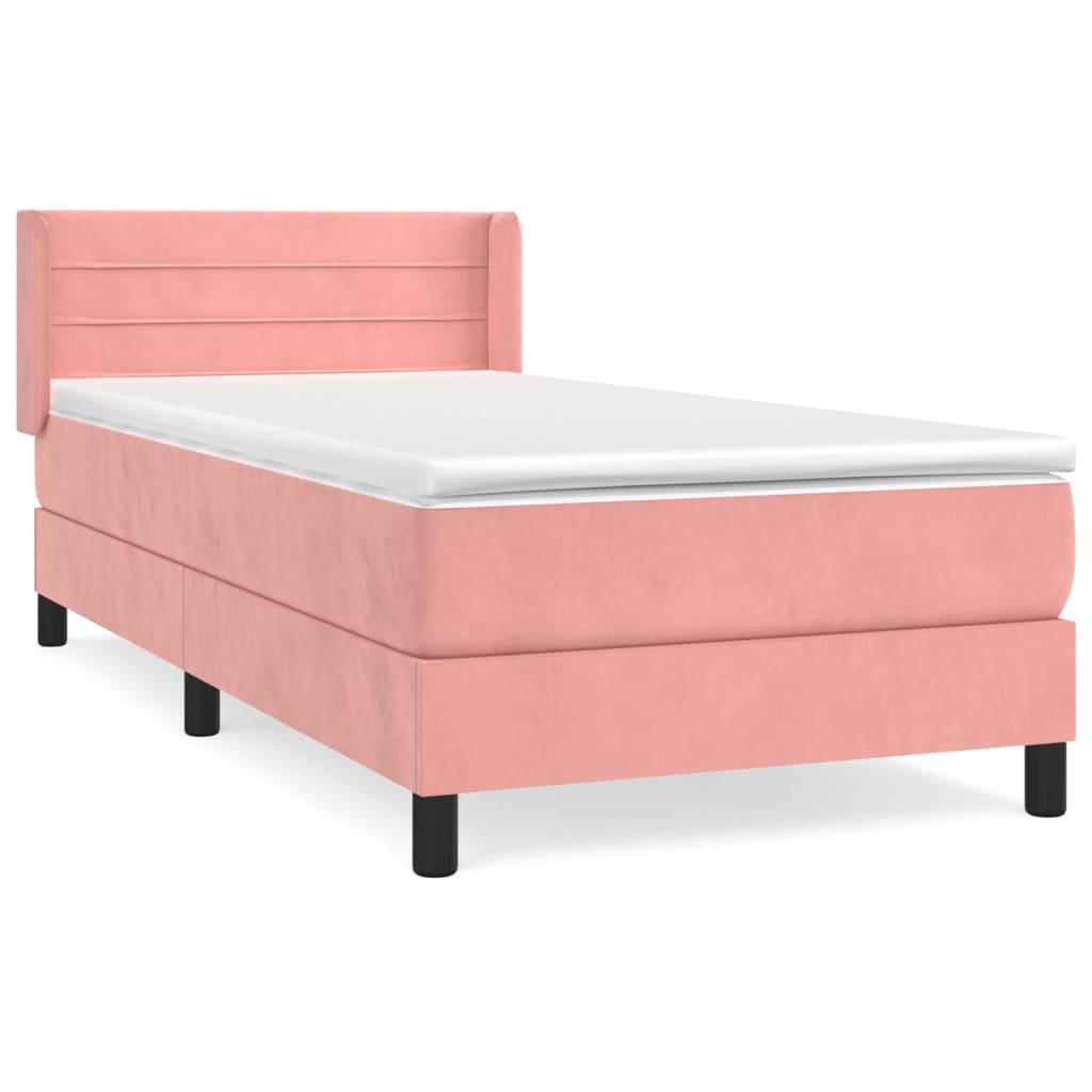 Κρεβάτι Boxspring με Στρώμα Ροζ 90x200 εκ. Βελούδινο
