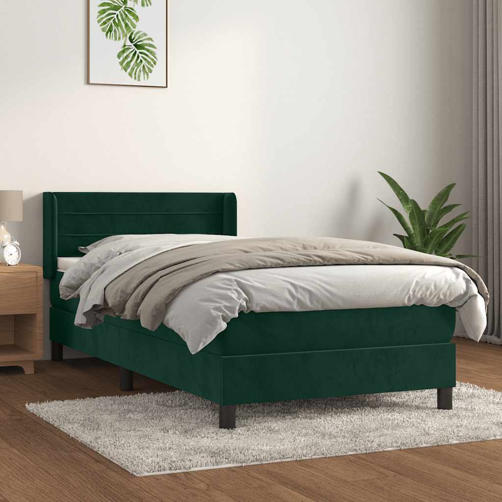 Κρεβάτι Boxspring με Στρώμα Σκούρο Πράσινο 100x200εκ. Βελούδινο - Pakobazaar