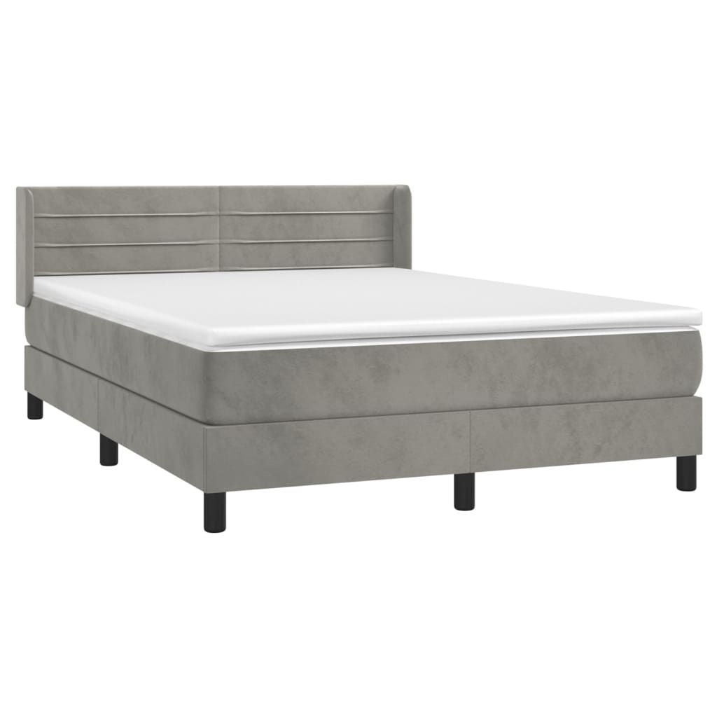 Κρεβάτι Boxspring με Στρώμα Ανοιχτό Γκρι 140x190 εκ. Βελούδινο