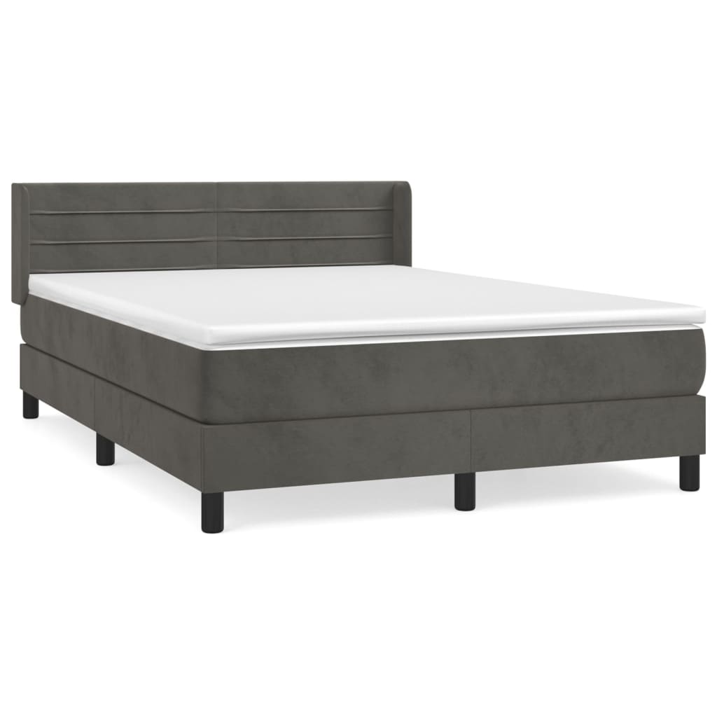 Κρεβάτι Boxspring με Στρώμα Σκούρο Γκρι 140x190 εκ. Βελούδινο