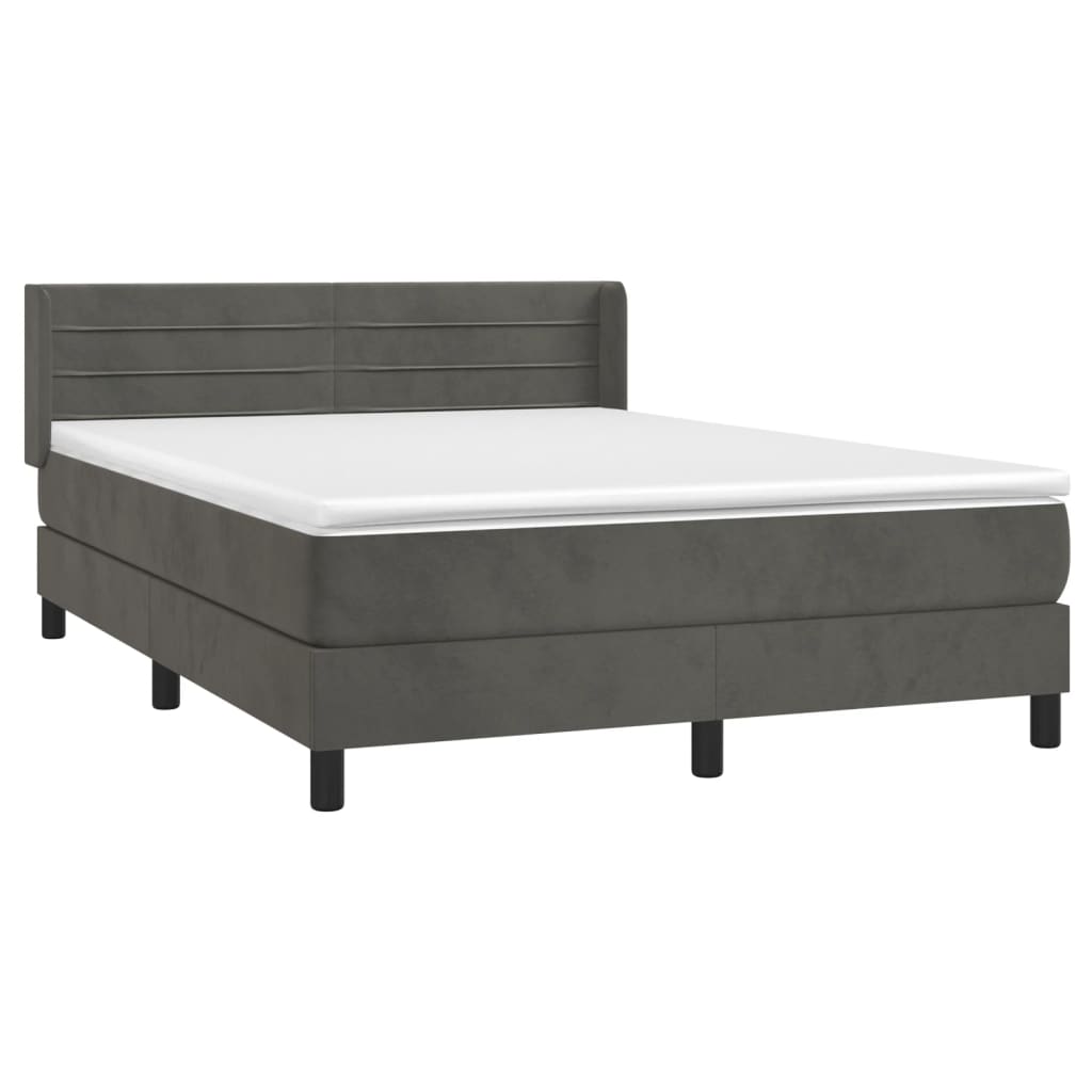 Κρεβάτι Boxspring με Στρώμα Σκούρο Γκρι 140x190 εκ. Βελούδινο