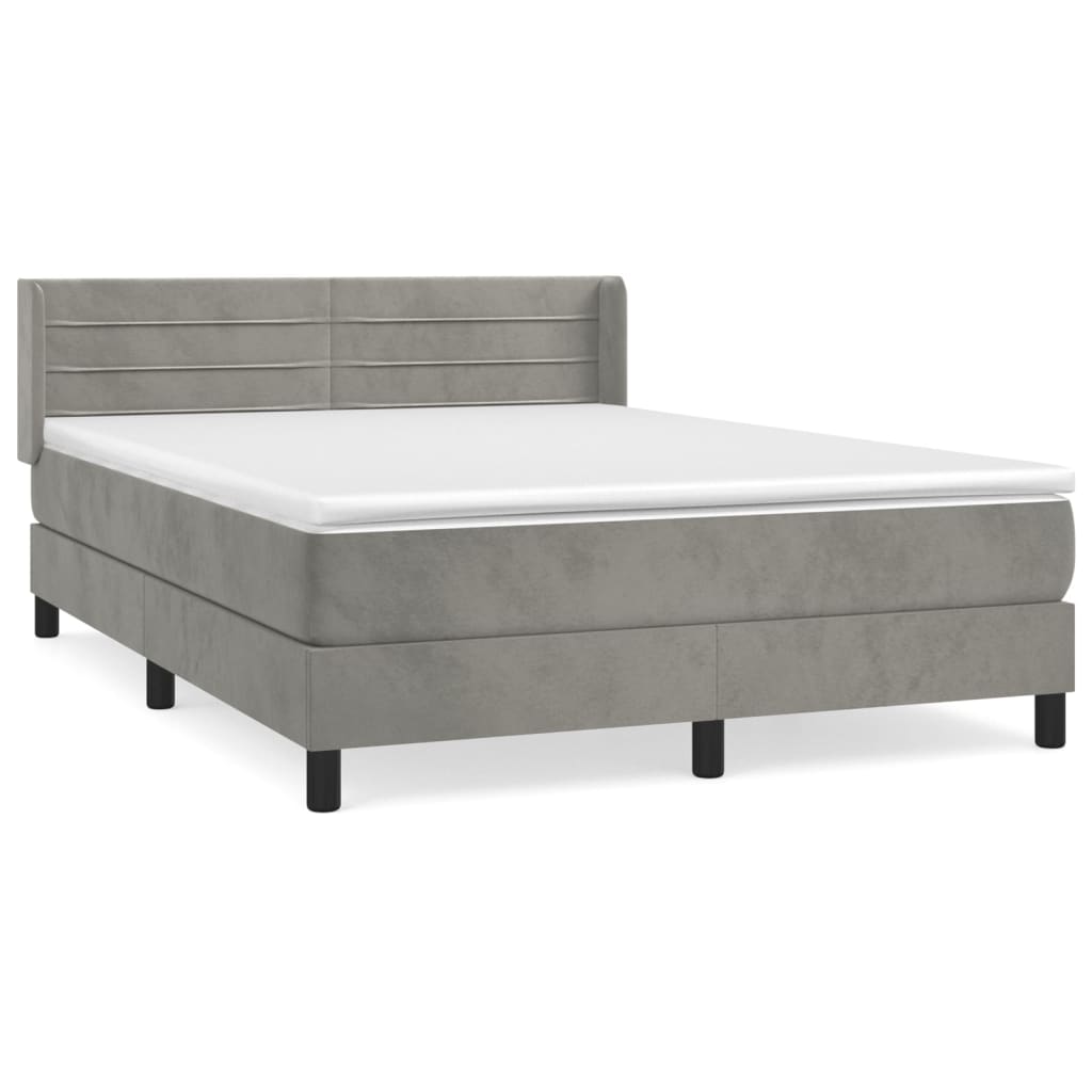 Κρεβάτι Boxspring με Στρώμα Ανοιχτό Γκρι 140x200 εκ. Βελούδινο