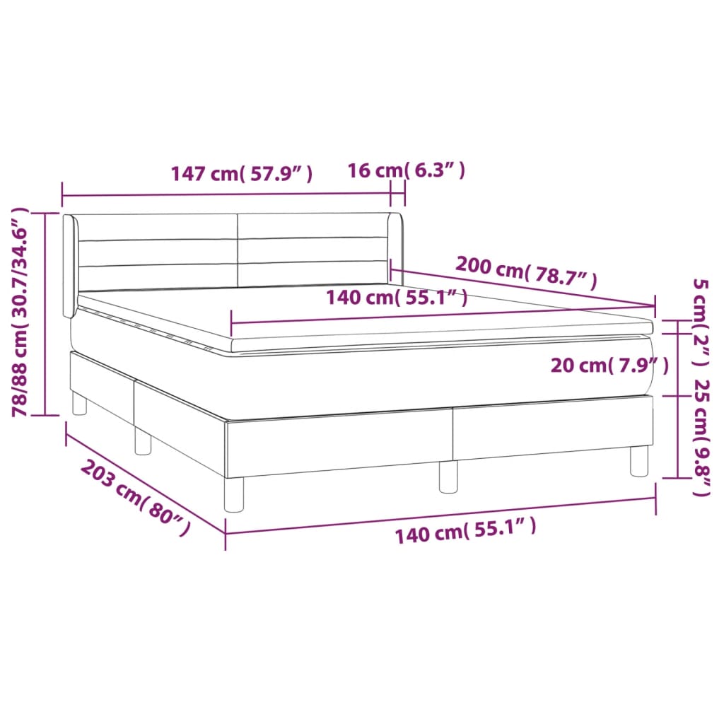 Κρεβάτι Boxspring με Στρώμα Μαύρο 140x200 εκ. Βελούδινο