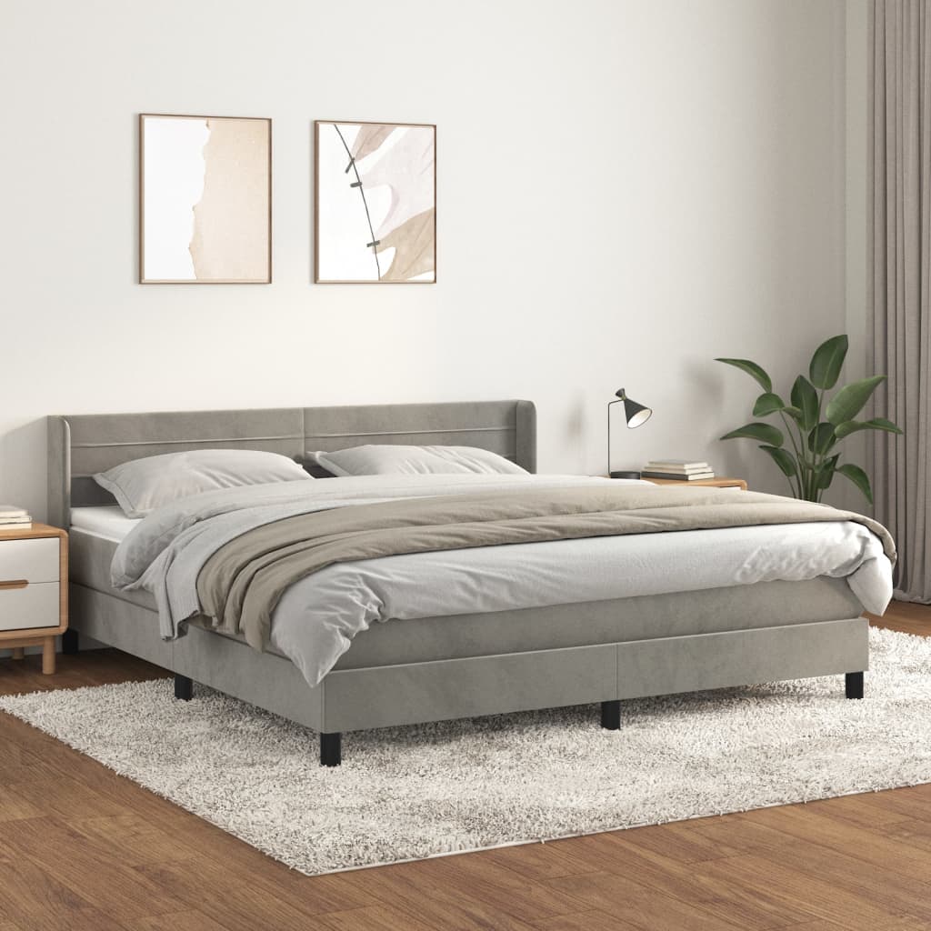 Κρεβάτι Boxspring με Στρώμα Ανοιχτό Γκρι 160x200 εκ. Βελούδινο - Pakobazaar