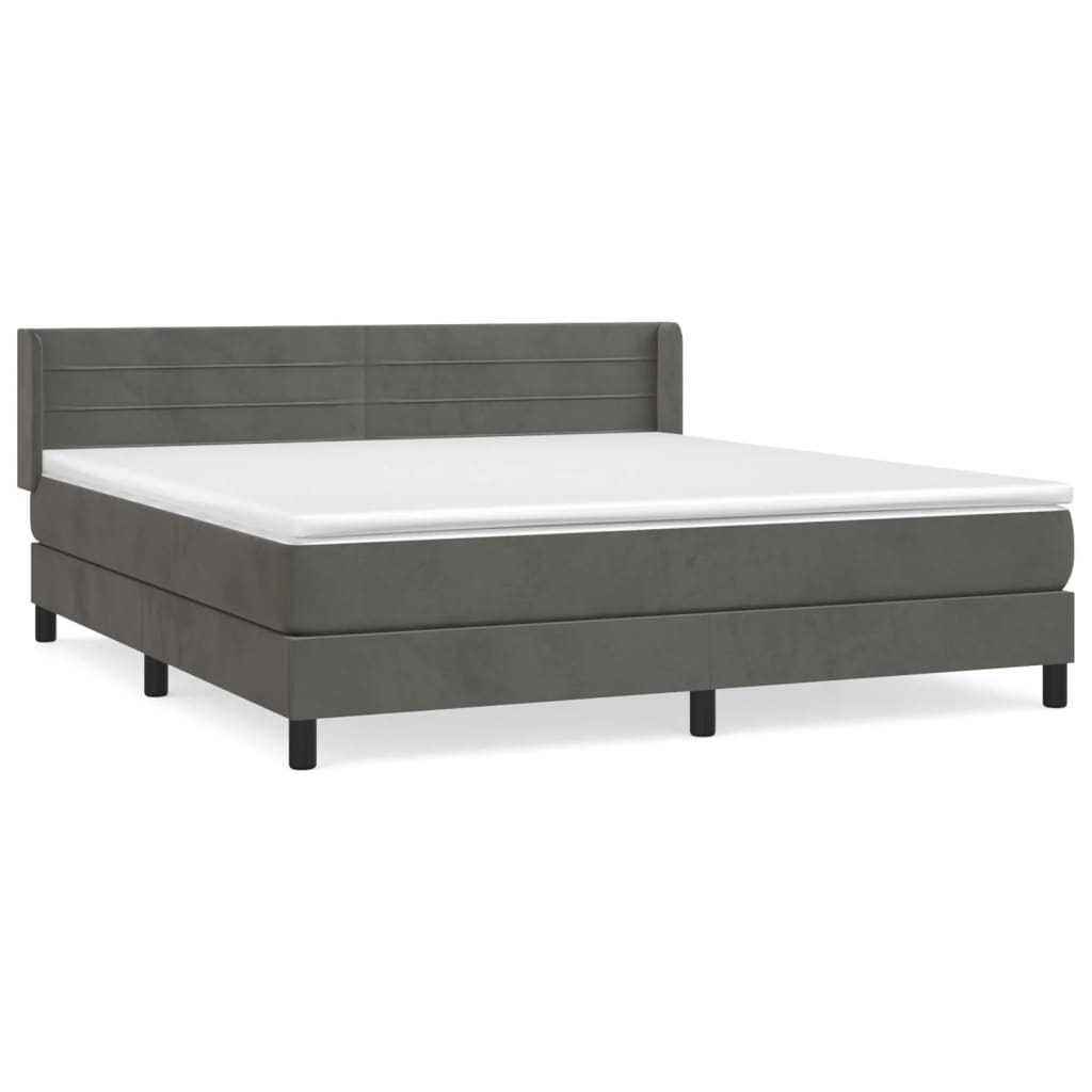 Κρεβάτι Boxspring με Στρώμα Σκούρο Γκρι 160x200 εκ. Βελούδινο - Pakobazaar