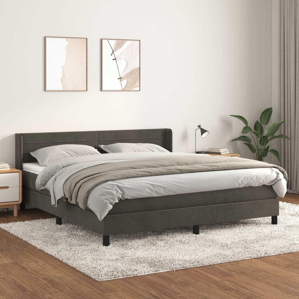 Κρεβάτι Boxspring με Στρώμα Σκούρο Γκρι 160x200 εκ. Βελούδινο - Pakobazaar