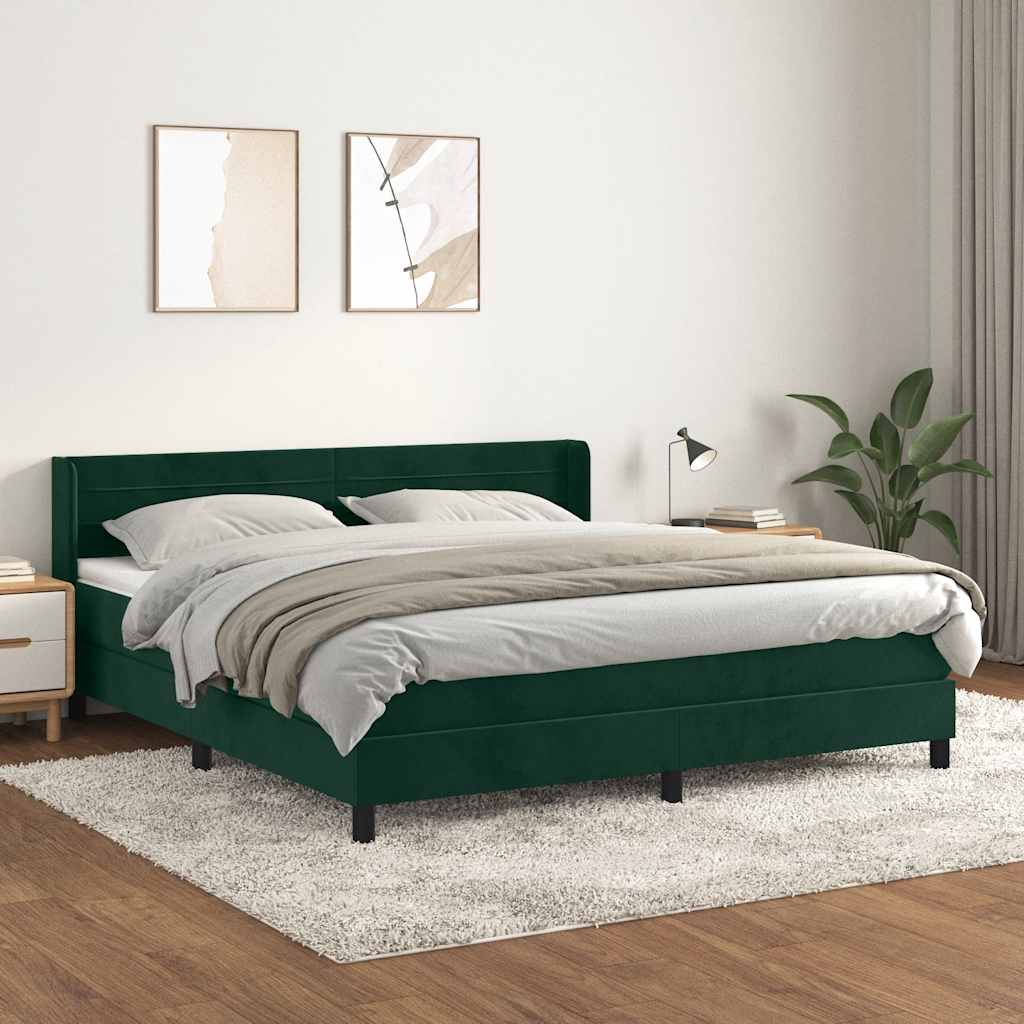 Κρεβάτι Boxspring με Στρώμα Σκούρο Πράσινο 160x200εκ. Βελούδινο