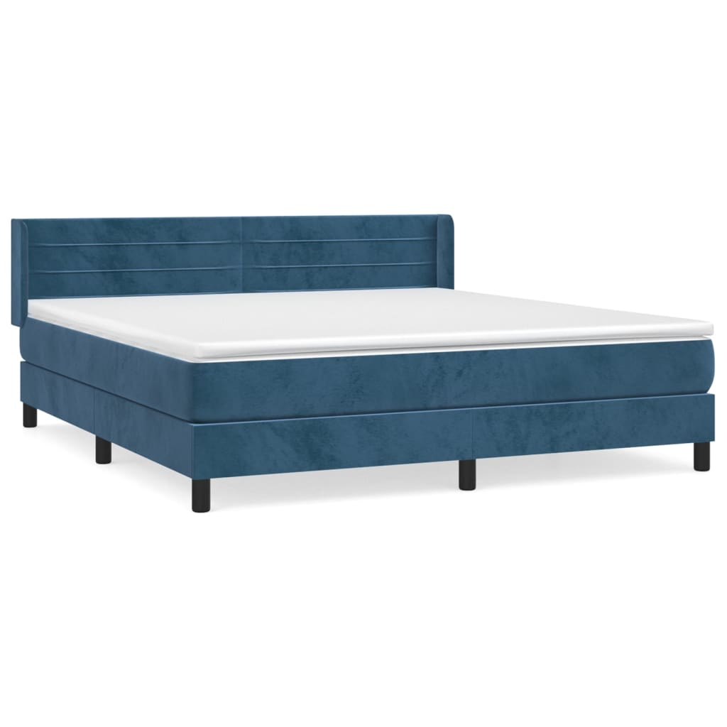 Κρεβάτι Boxspring με Στρώμα Σκούρο Μπλε 180x200 εκ. Βελούδινο