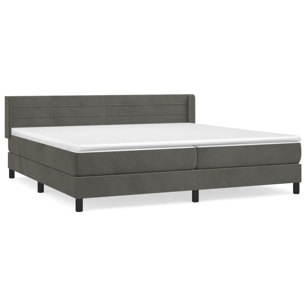 Κρεβάτι Boxspring με Στρώμα Σκούρο Γκρι 200x200 εκ. Βελούδινο