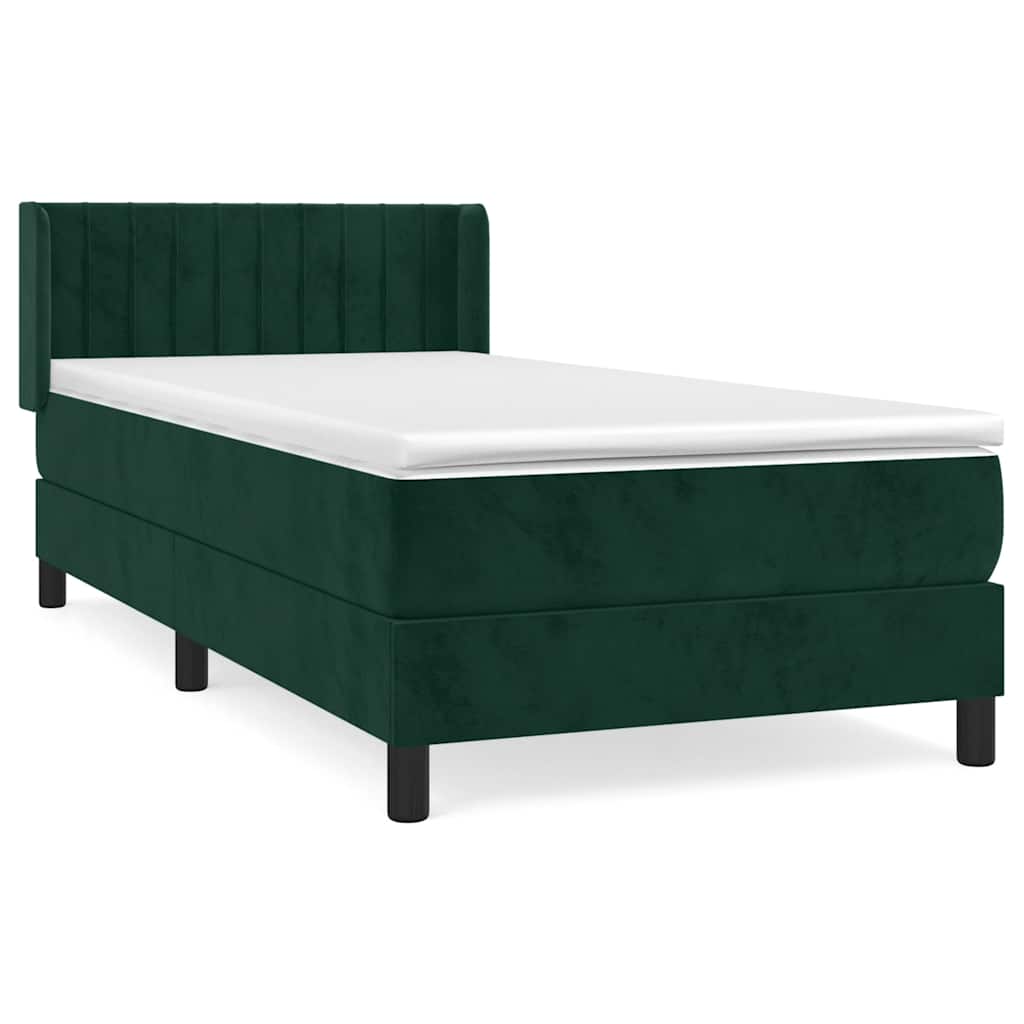 Κρεβάτι Boxspring με Στρώμα Σκούρο Πράσινο 80x200 εκ. Βελούδινο