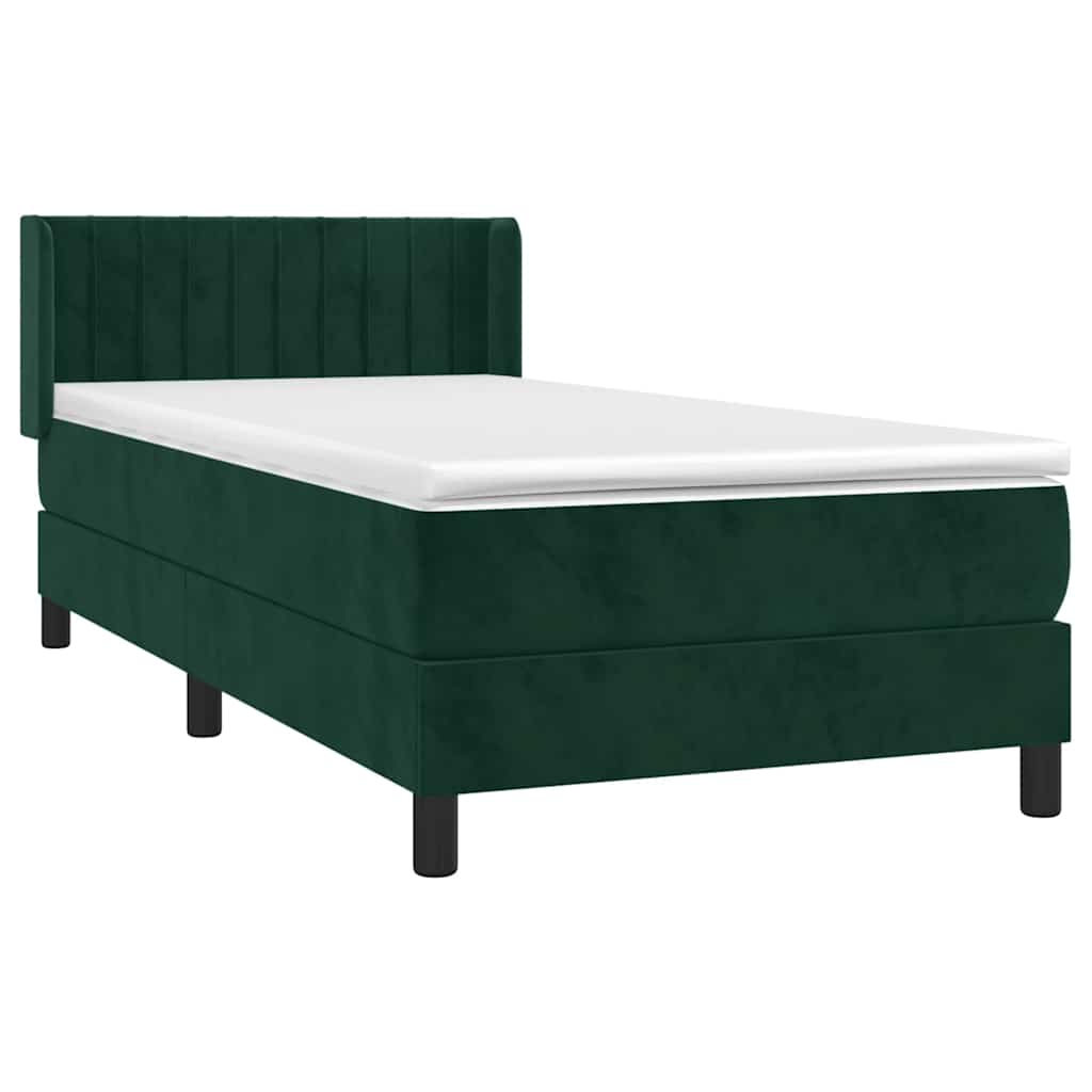 Κρεβάτι Boxspring με Στρώμα Σκούρο Πράσινο 90x190 εκ. Βελούδινο