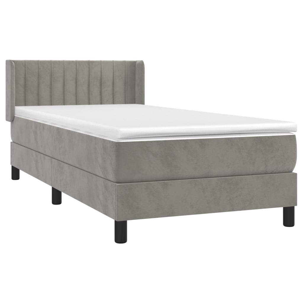 Κρεβάτι Boxspring με Στρώμα Ανοιχτό Γκρι 90x200 εκ. Βελούδινο - Pakobazaar