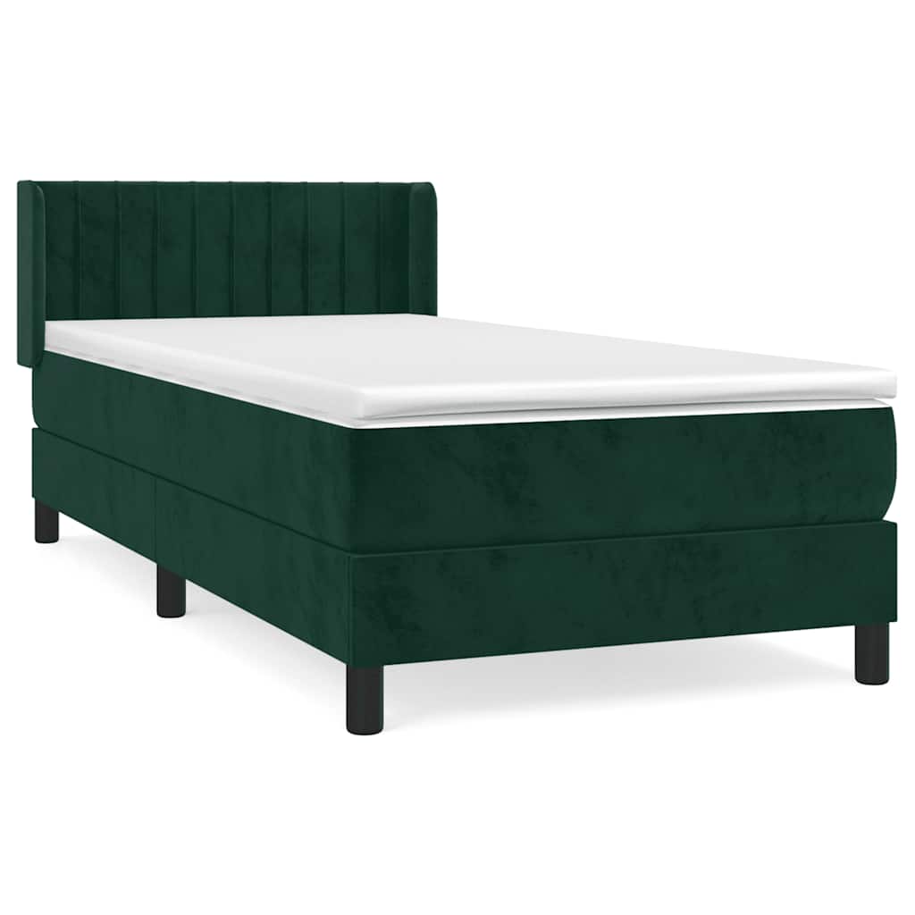 Κρεβάτι Boxspring με Στρώμα Σκούρο Πράσινο 90x200 εκ. Βελούδινο