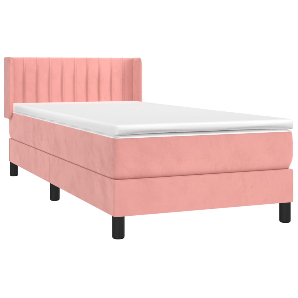 Κρεβάτι Boxspring με Στρώμα Ροζ 90x200 εκ. Βελούδινο