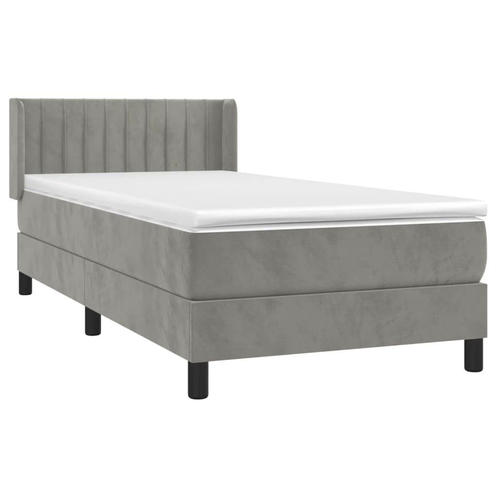 Κρεβάτι Boxspring με Στρώμα Ανοιχτό Γκρι 100x200 εκ. Βελούδινο - Pakobazaar