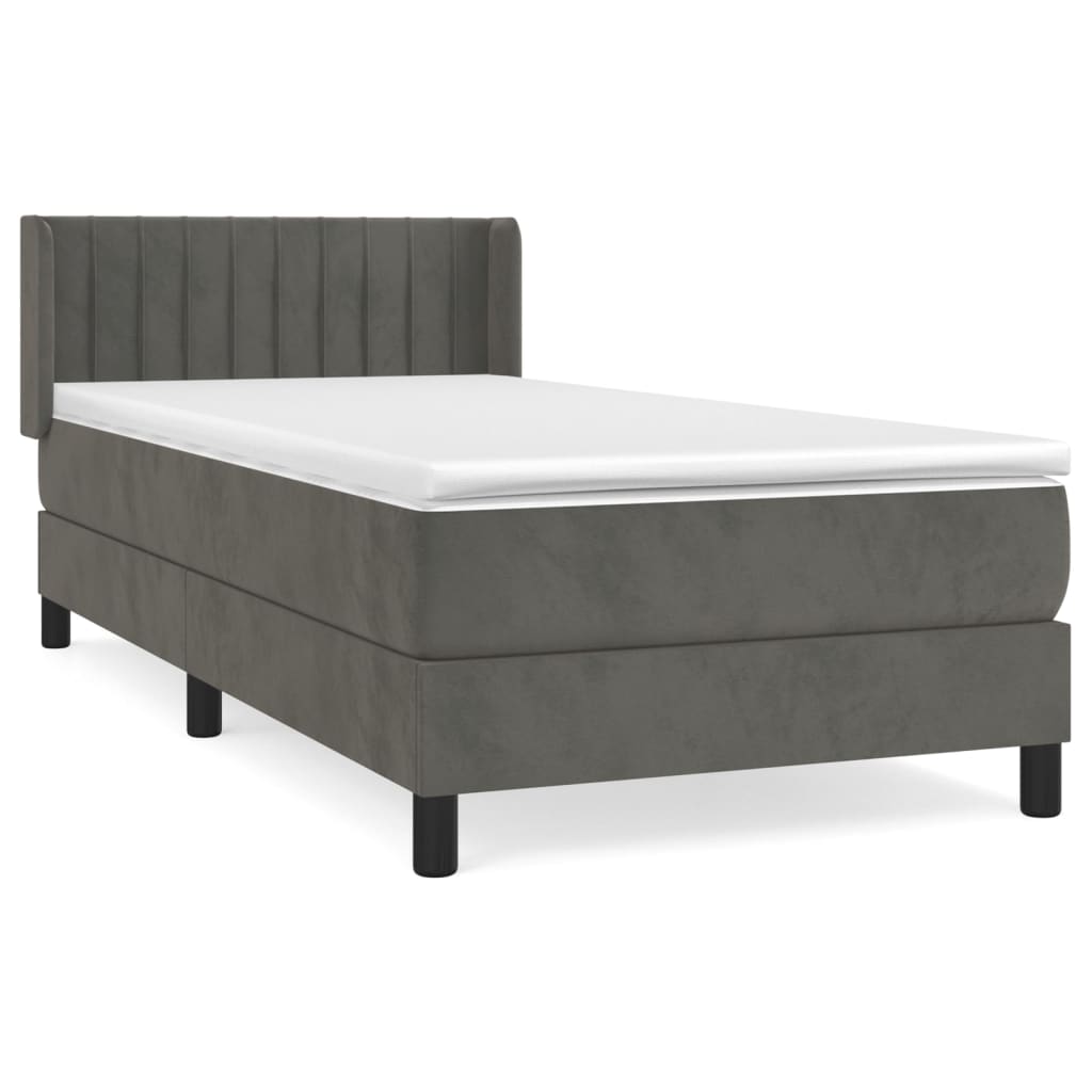 Κρεβάτι Boxspring με Στρώμα Σκούρο Γκρι 100x200 εκ. Βελούδινο