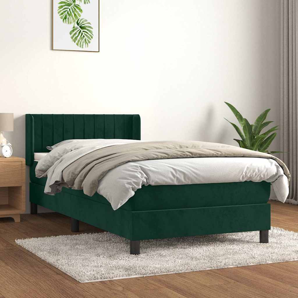 Κρεβάτι Boxspring με Στρώμα Σκούρο Πράσινο 100x200εκ. Βελούδινο