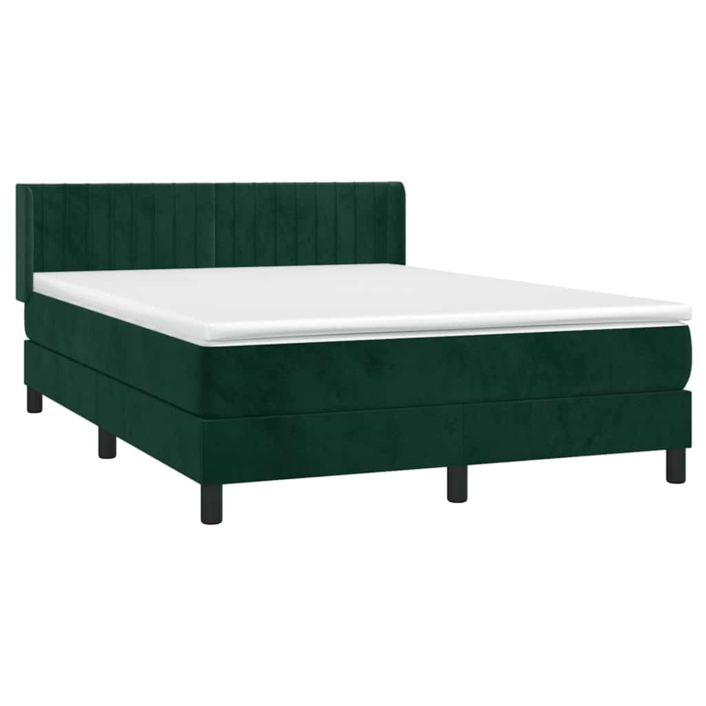 Κρεβάτι Boxspring με Στρώμα Σκούρο Πράσινο 140x190εκ. Βελούδινο