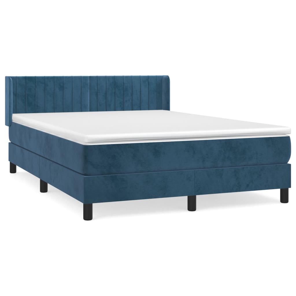 Κρεβάτι Boxspring με Στρώμα Σκούρο Μπλε 140x190 εκ. Βελούδινο