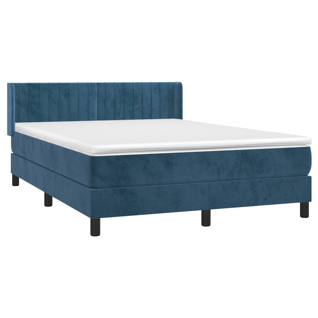 Κρεβάτι Boxspring με Στρώμα Σκούρο Μπλε 140x190 εκ. Βελούδινο