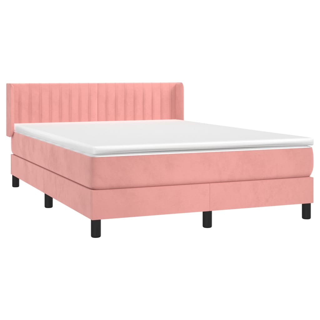 Κρεβάτι Boxspring με Στρώμα Ροζ 140x190 εκ. Βελούδινο