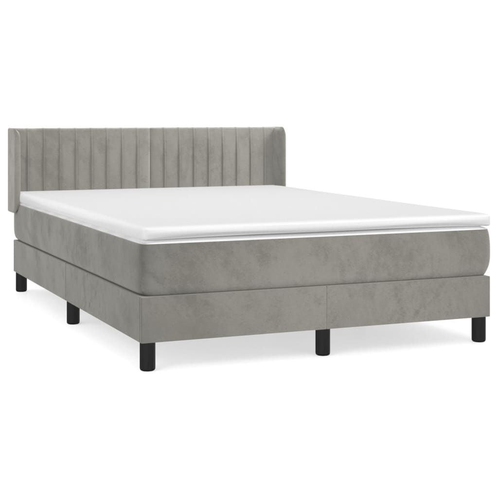 Κρεβάτι Boxspring με Στρώμα Ανοιχτό Γκρι 140x200 εκ. Βελούδινο
