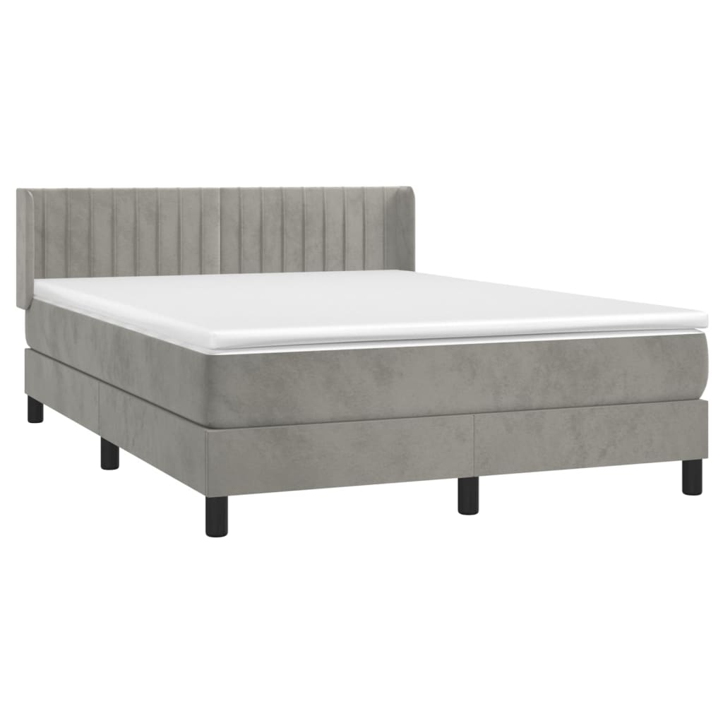 Κρεβάτι Boxspring με Στρώμα Ανοιχτό Γκρι 140x200 εκ. Βελούδινο