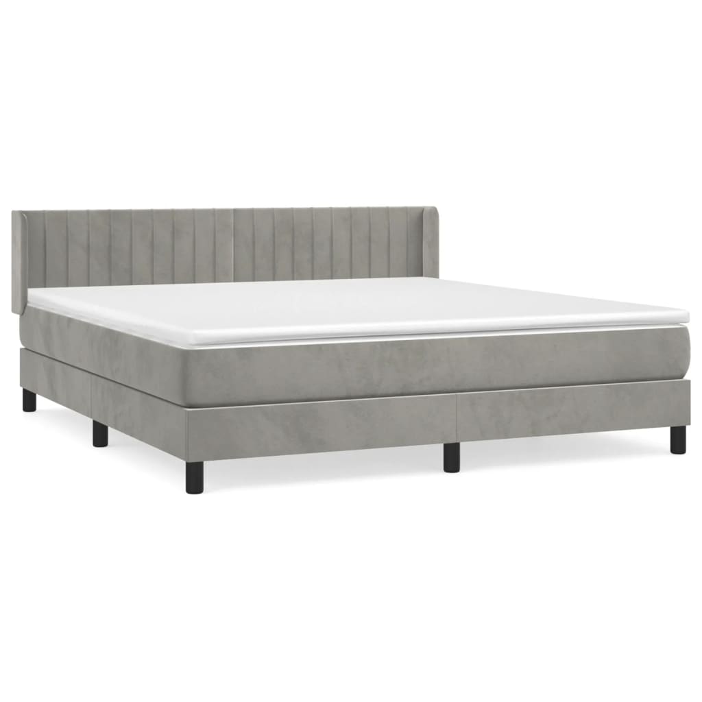 Κρεβάτι Boxspring με Στρώμα Ανοιχτό Γκρι 160x200 εκ. Βελούδινο