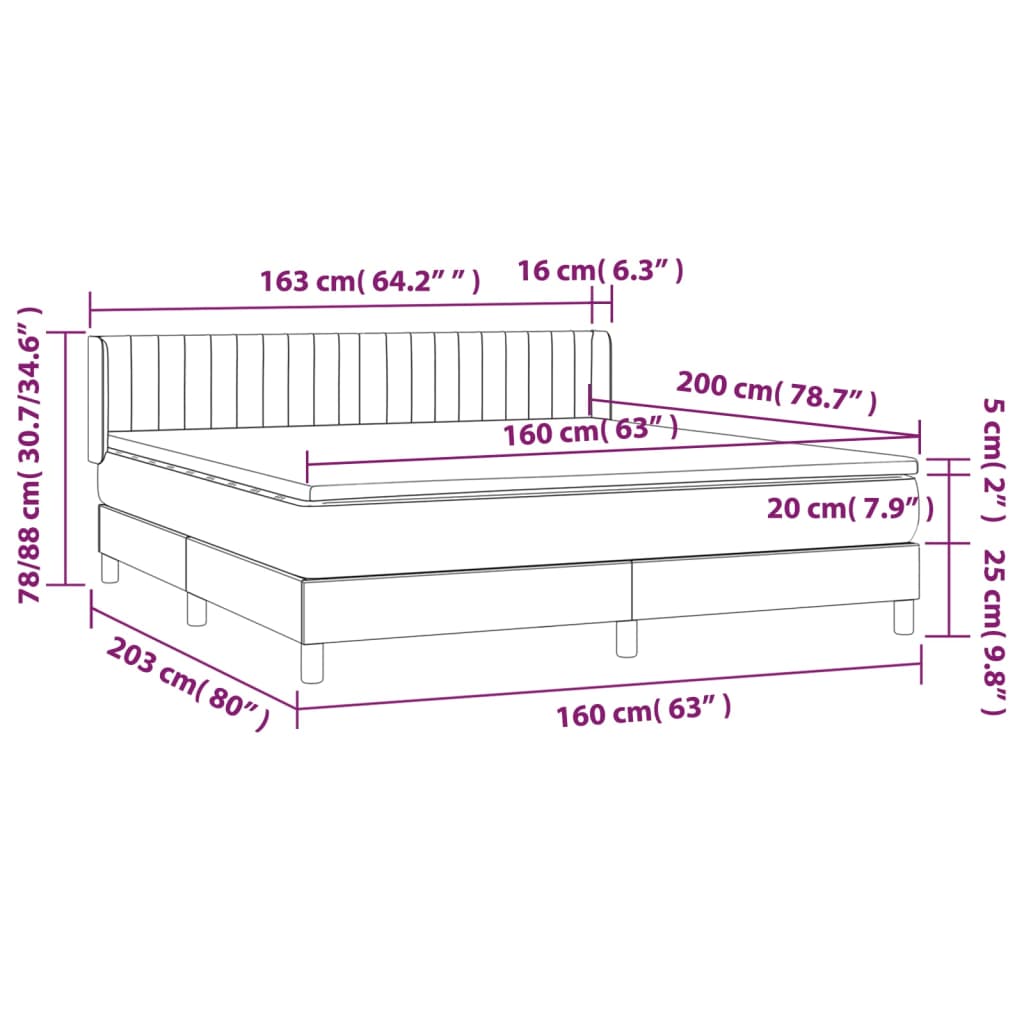 Κρεβάτι Boxspring με Στρώμα Σκούρο Γκρι 160x200 εκ. Βελούδινο