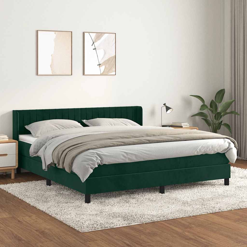 Κρεβάτι Boxspring με Στρώμα Σκούρο Πράσινο 160x200εκ. Βελούδινο