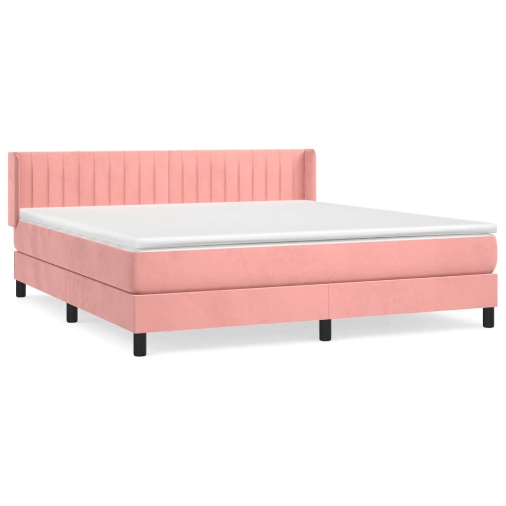 Κρεβάτι Boxspring με Στρώμα Ροζ 160x200 εκ. Βελούδινο
