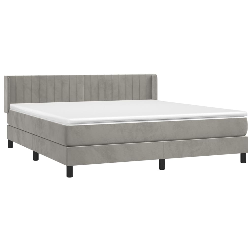 Κρεβάτι Boxspring με Στρώμα Ανοιχτό Γκρι 180x200 εκ. Βελούδινο