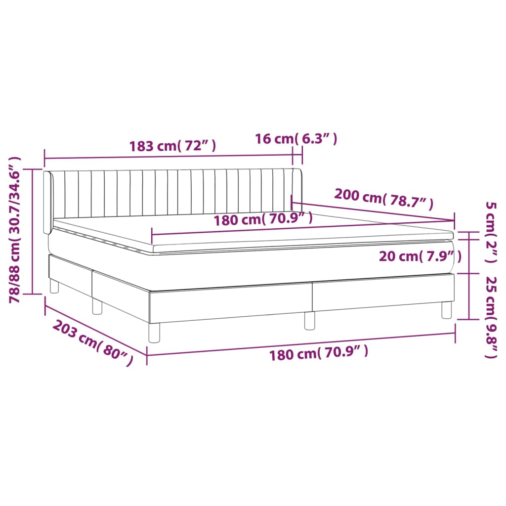 Κρεβάτι Boxspring με Στρώμα Ανοιχτό Γκρι 180x200 εκ. Βελούδινο