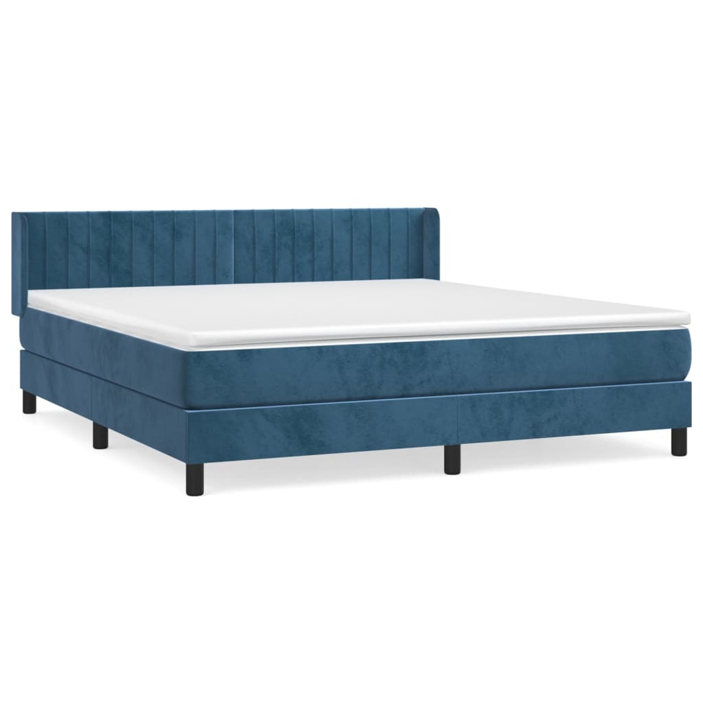 Κρεβάτι Boxspring με Στρώμα Σκούρο Μπλε 180x200 εκ. Βελούδινο