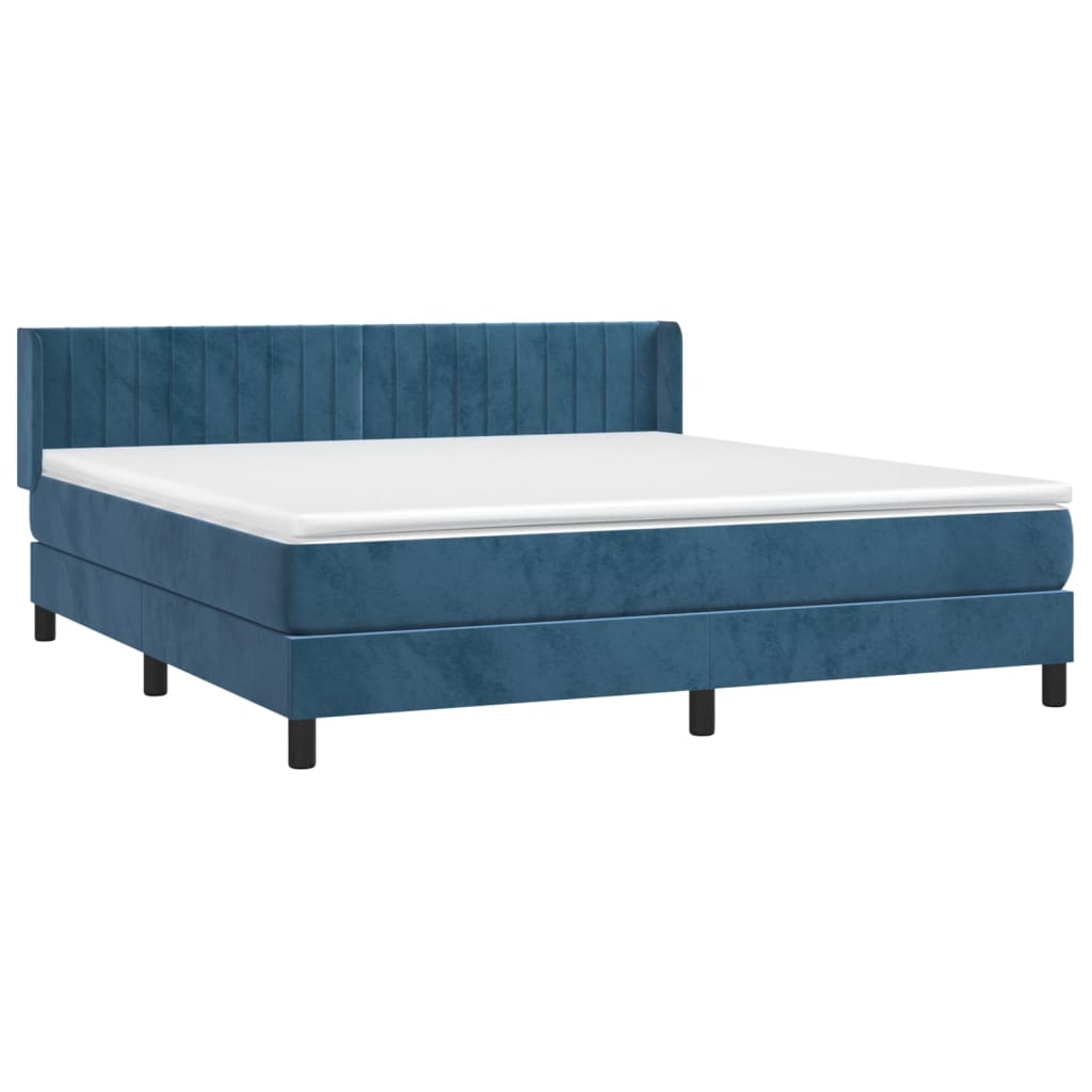 Κρεβάτι Boxspring με Στρώμα Σκούρο Μπλε 180x200 εκ. Βελούδινο